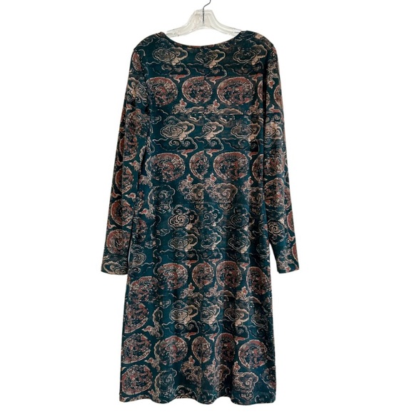 Peruvian Connection dress Dragon maxi mid long sleeve teal blue green boho print - Picture 4 of 5